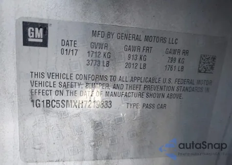 2017 Chevrolet Cruze Ls Auto from USA, damaged, VIN 1G1BC5SMXH7219833